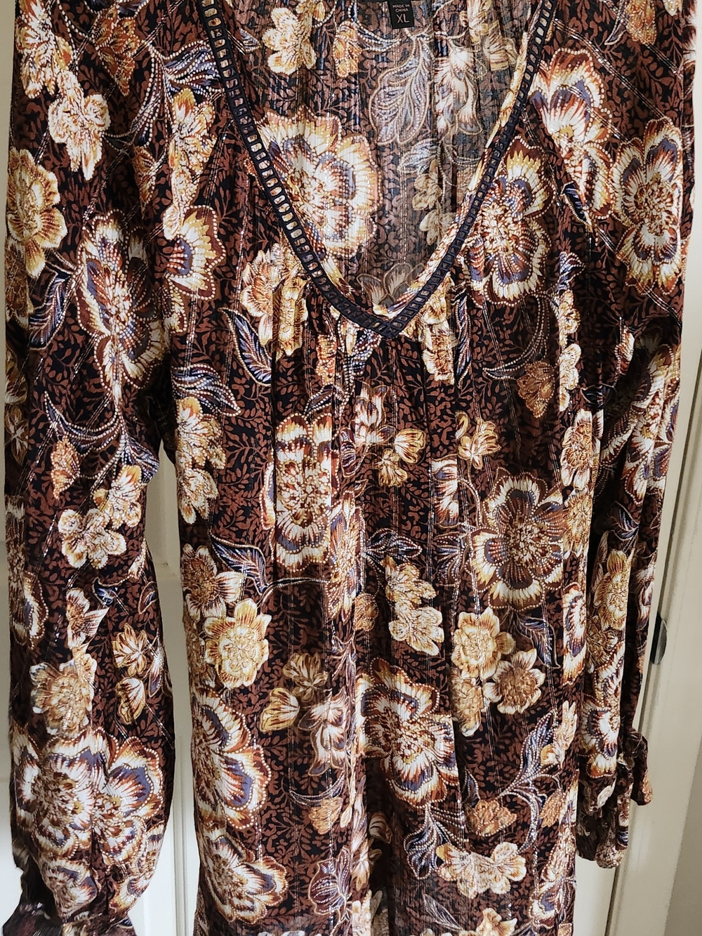 Shyanne Brown & Cream Paisley Print Belted Peasant Top